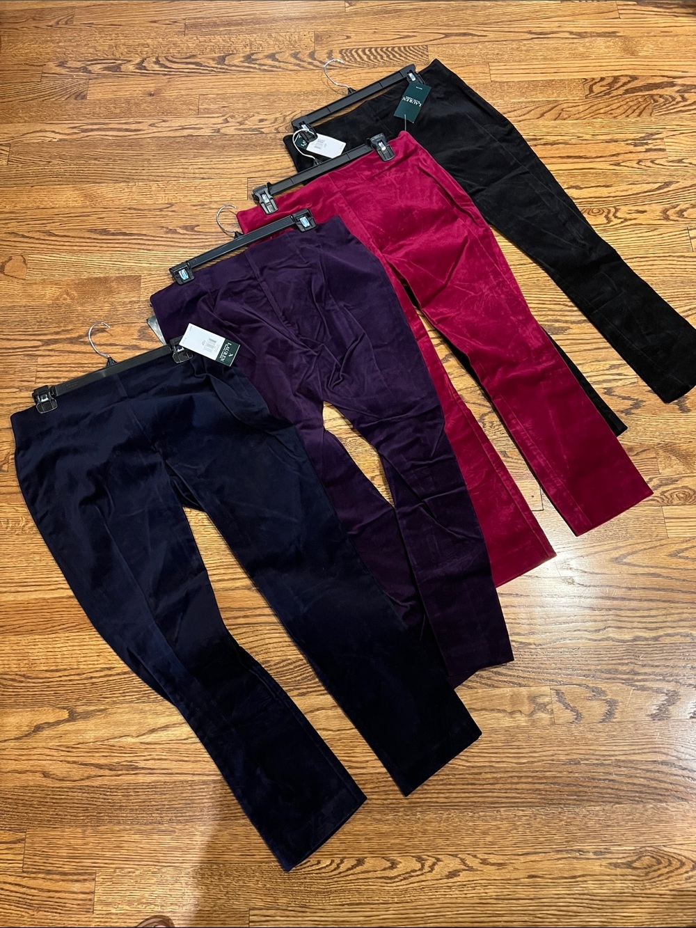 Ralph Lauren Velvet Slim Leg Pants - Black, Raspberry, Purple, Navy, 4 Pair, 10P